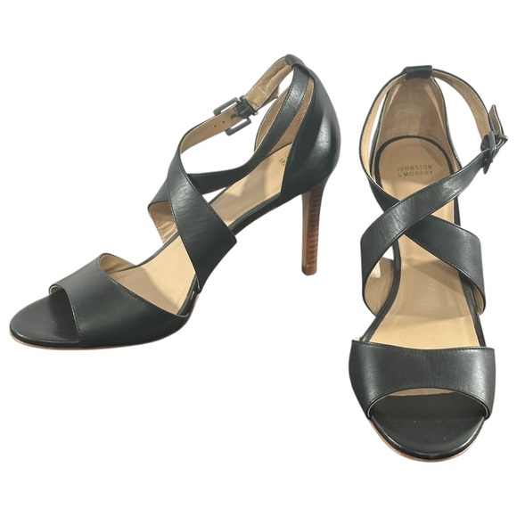 Johnston & Murphy Shoes - Johnston & Murphy 9 Nikki Cross-Strap Heel Elegant Black Strappy Heels